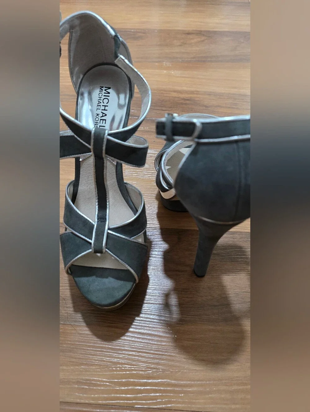 Women's Gray Suede Platform Strappy High Heels